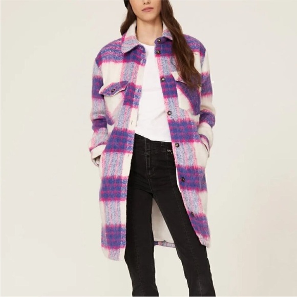 NWT Blank NYC Prime Time Pink and Purple Plaid Coat - Picture 3 of 8